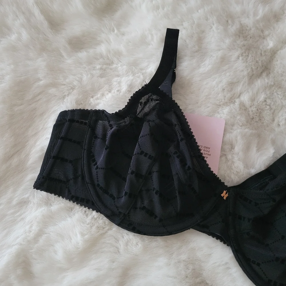 💋SAVAGE X FENTY BY RHIANNA FLOCKED LOGO UNLINED DEMI BRA SIZE 38DD